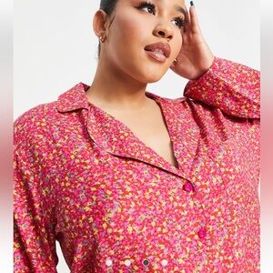 Floral Pink Button-Up Pajama Top